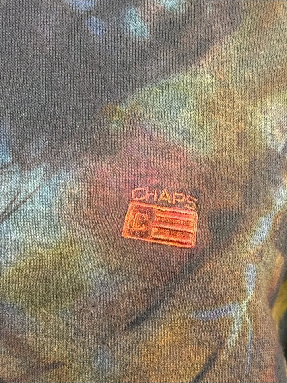 Upcycled Ice Dye Men’s Fleece Pullover, Chaps Brand, Reverse Tie Dye, Large Blue